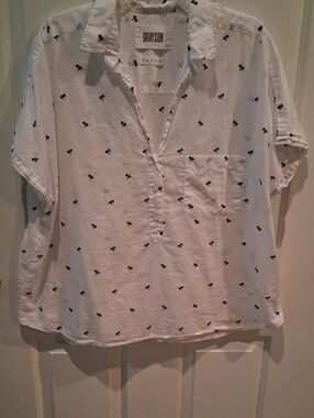 🌴🌴Grayson Artist SS White Palm Printed Women's Top